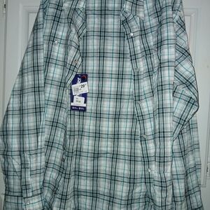 Wrangler Boys Plaid Button-Down Shirt in White and Teal